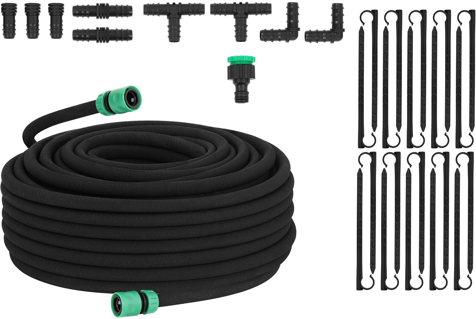 hillvert Tubo poroso per irrigazione a goccia - 50 m + presa rubinetto + 20 ganci di fissaggio HT-COSTIGAN-50X12S04