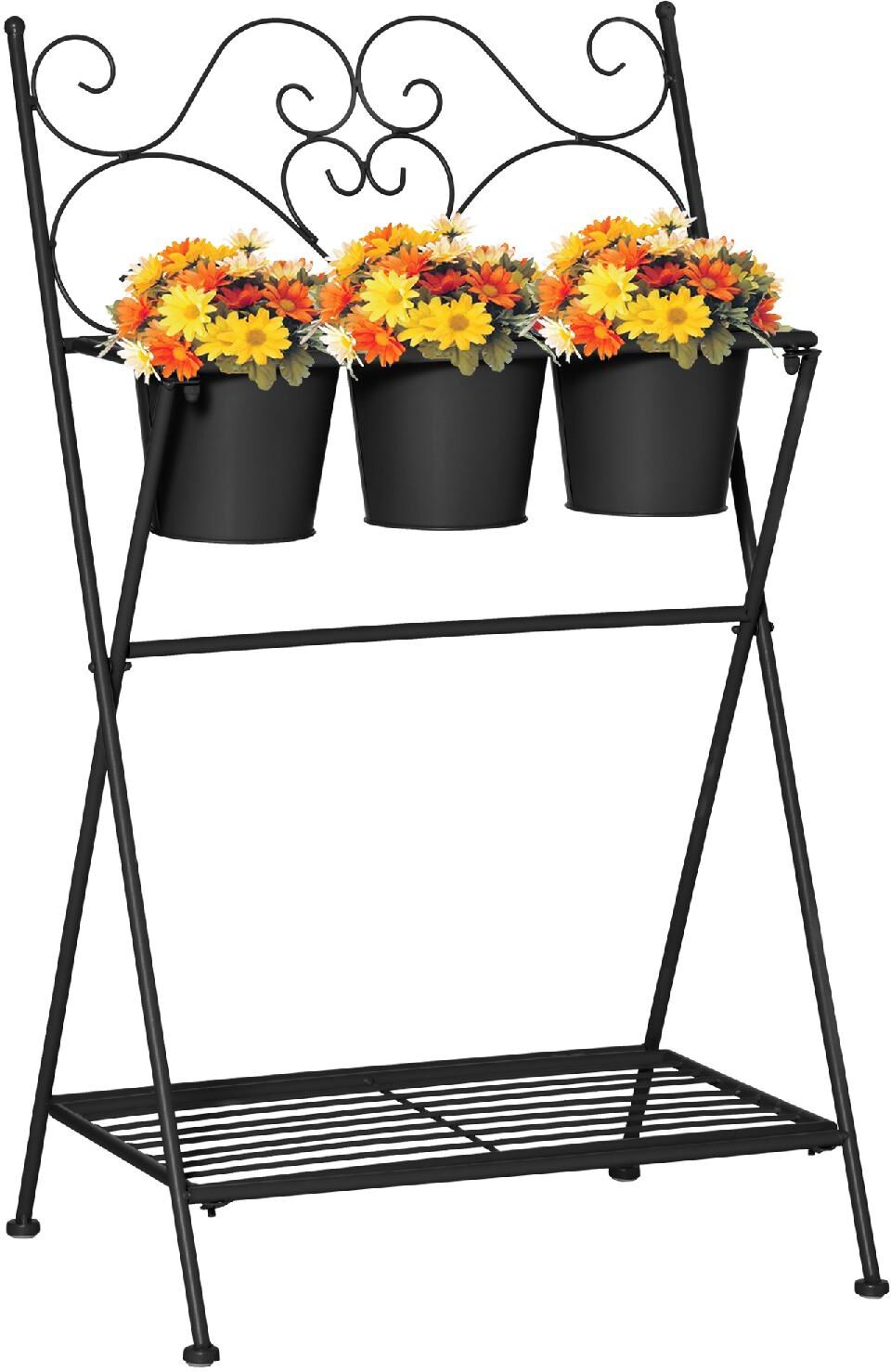 dechome 566bk845 portapiante in metallo pieghevole con 3 vasi e ripiano inferiore per casa e giardino 47x37x78.5cm nero - 566bk845