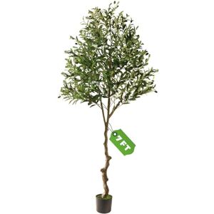 Árbol de olivo artificial de 5 pies (59 pulgadas) de alto, ramas y frutas  de olivo falso, árbol de seda de olivo sintético grande con maceta, árbol