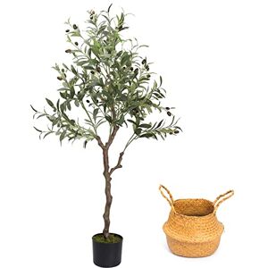 Árbol de olivo artificial de 5 pies (59 pulgadas) de alto, ramas y frutas  de olivo falso, árbol de seda de olivo sintético grande con maceta, árbol