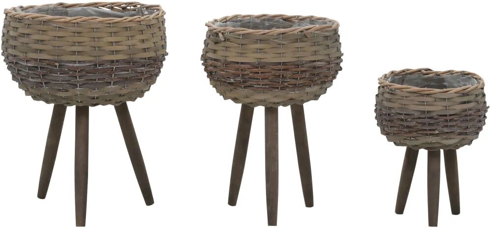 vidaXL Plantenbakken 3 st wicker met PE-voering