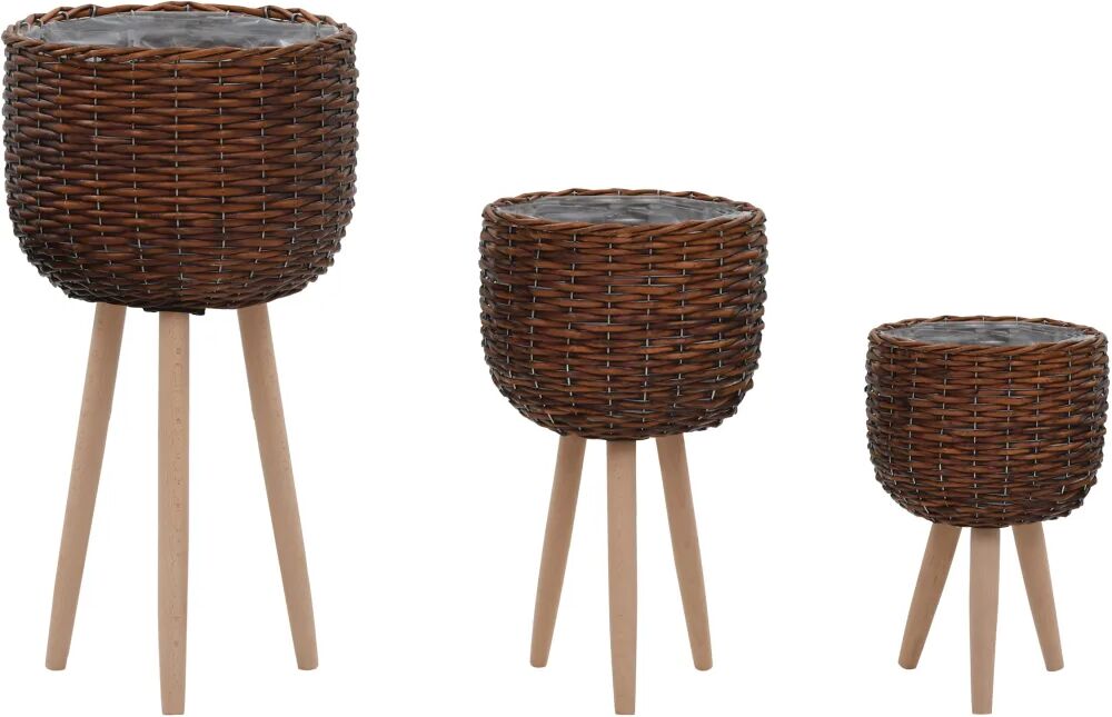 vidaXL Plantenbakken 3 st wicker met PE-voering