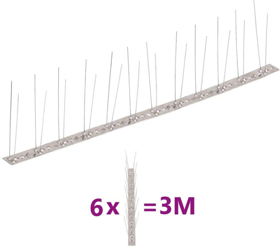 vidaXL Vogel- en duivenpinnen met 2 rijen 6 st 3 m roestvrij staal