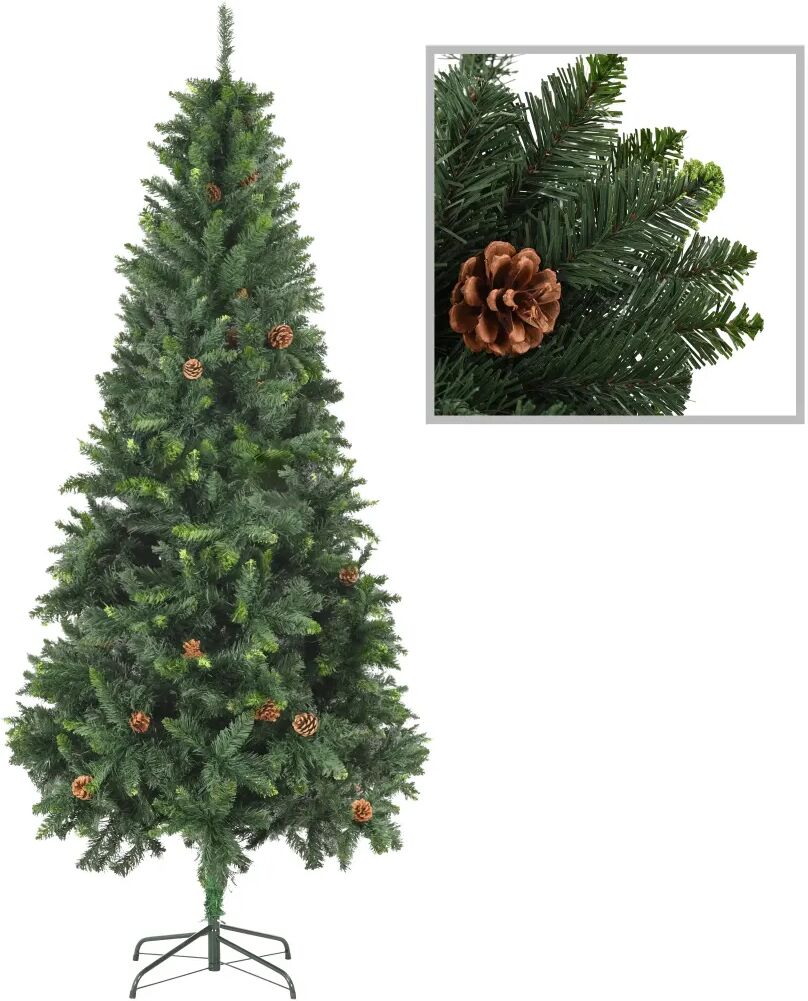 vidaXL Kunstkerstboom met dennenappels 210 cm groen