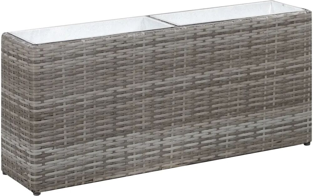 vidaXL Plantenbak verhoogd met 2 potten 90x20x40 cm poly rattan grijs