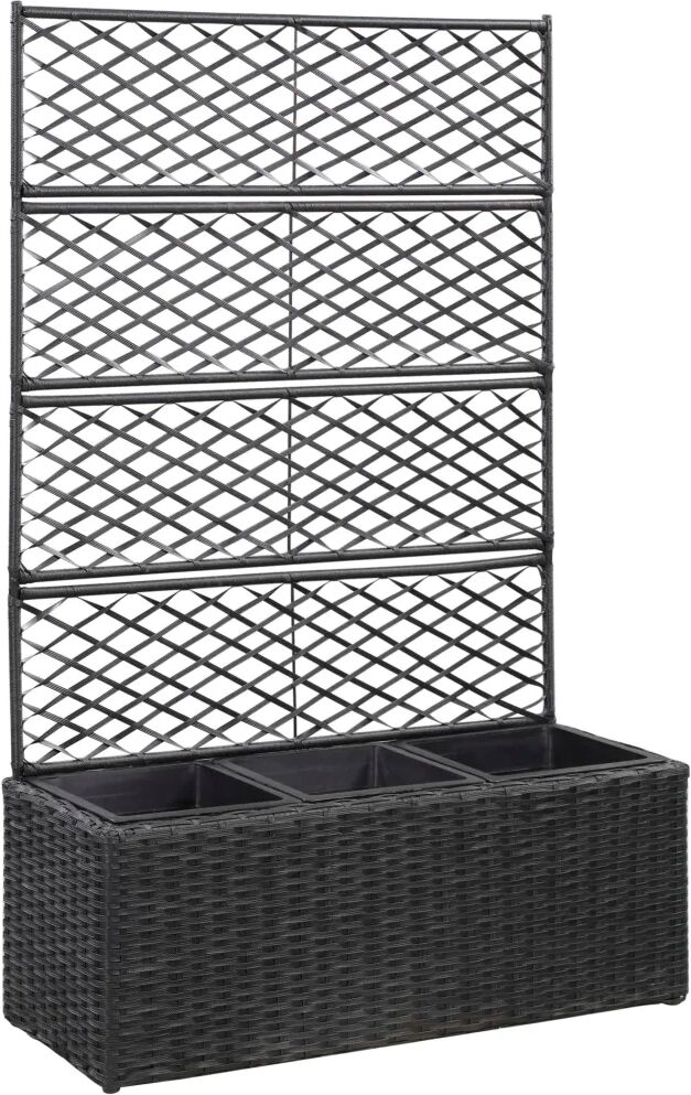 vidaXL Latwerkplantenbak verhoogd met potten 83x30x130 cm rattan zwart