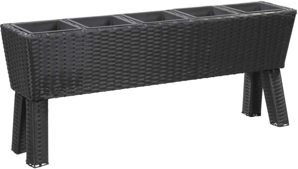 vidaXL Plantenbak verhoogd met 5 potten 118x25x50 cm poly rattan zwart