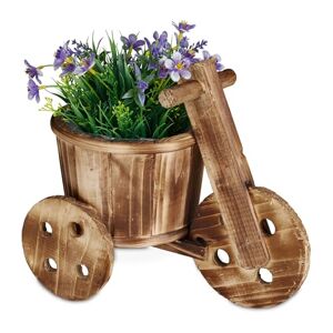 Relaxdays bloempot driewieler, hout, tuindecoratie, outdoor, bloemenkar om te beplanten, HBD: 25 x 30 x 16,5 cm, natuur