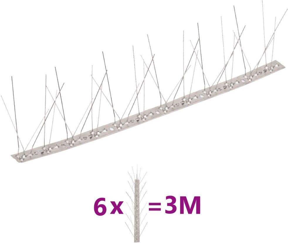 vidaXL Fuglepigger 5-rader 6 stk rustfritt stål 3 m