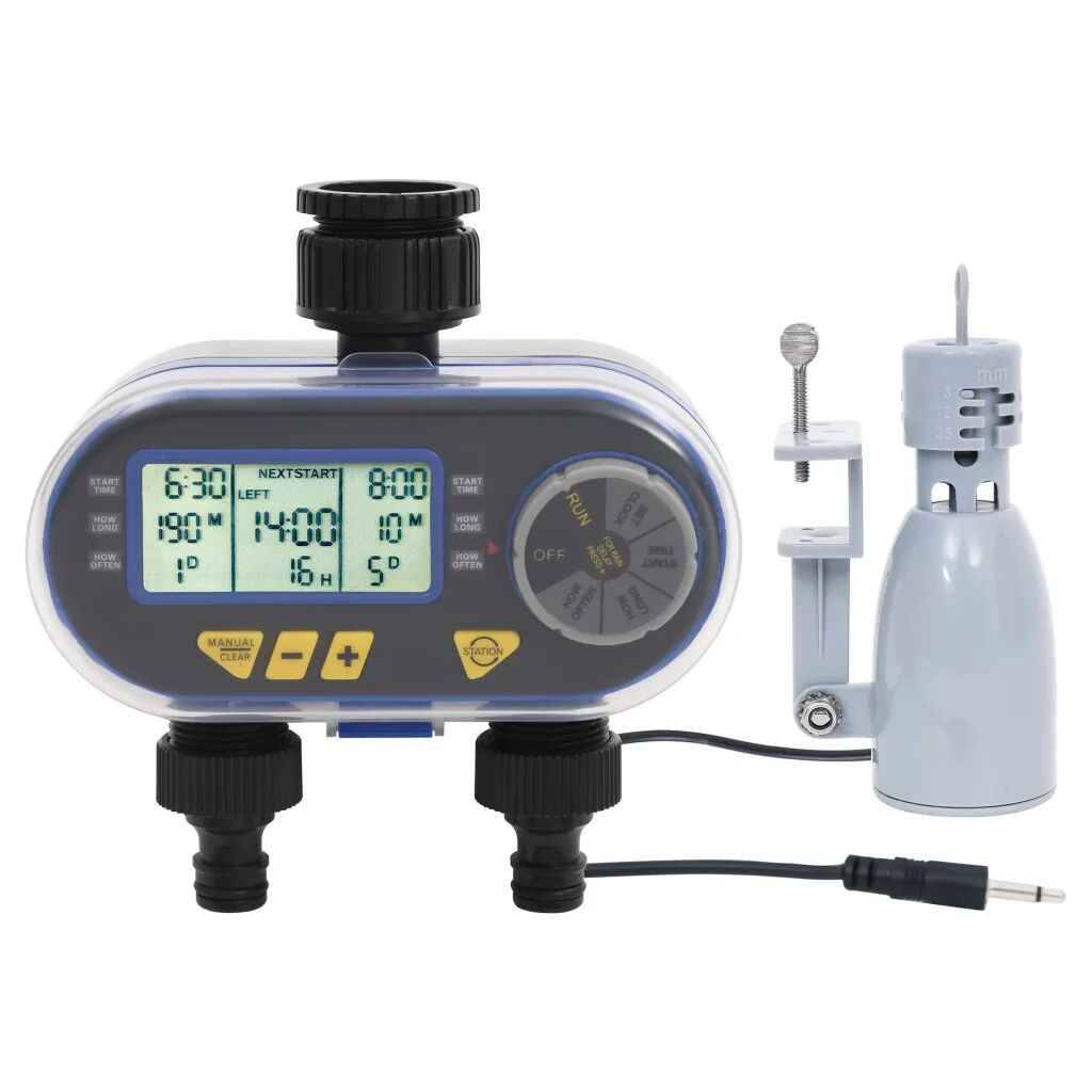 vidaXL Digital vanningstimer med to krankoblinger og fuktighetssensor
