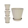 Plastiken Vasos para Plantas Redonda com Pratos Incluídos (4 Un - 15L - Bege - 32 x 32 x 29 cm)