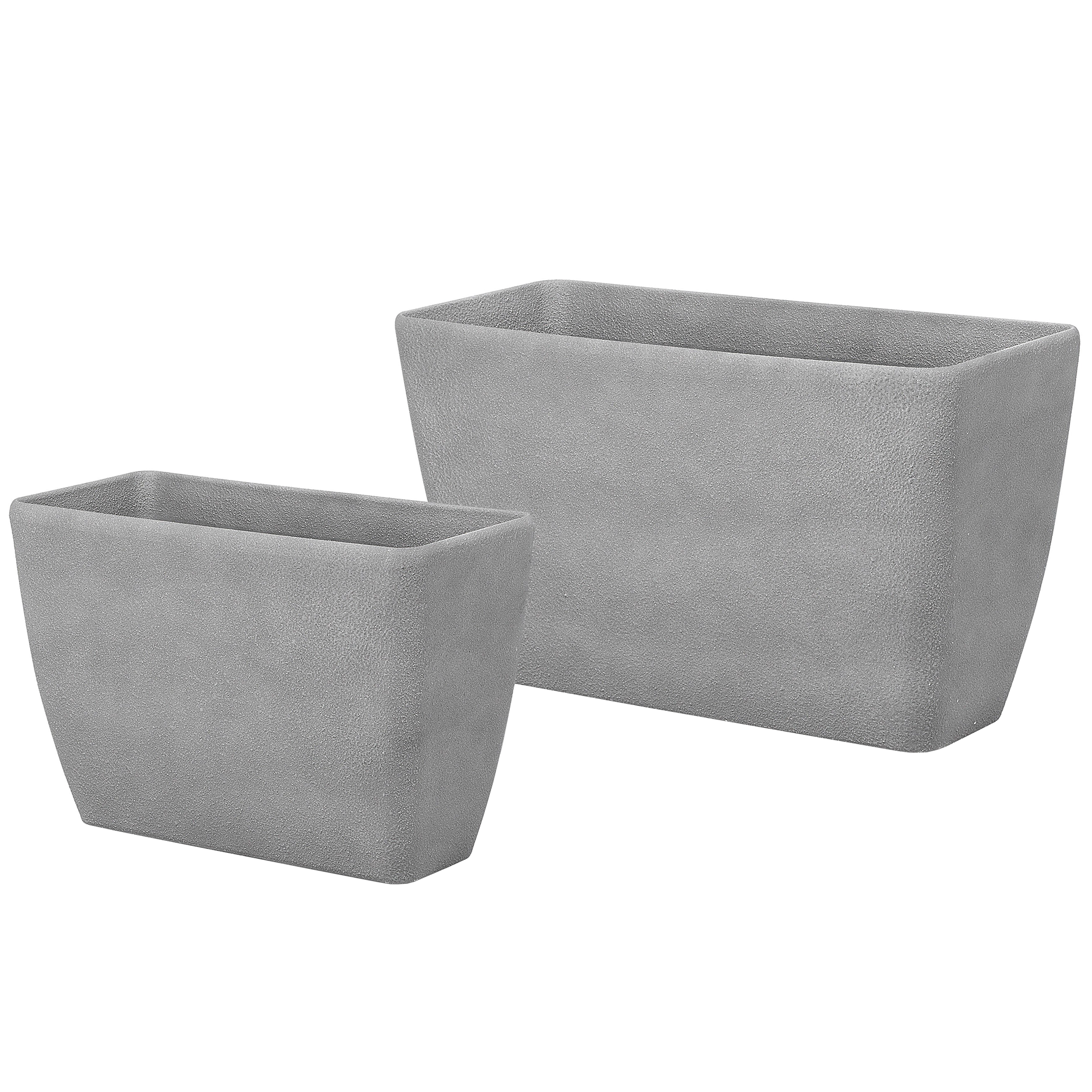 Beliani Conjunto de 2 vasos para plantas cinzentos em poliresina efeito pedra 74 x 32 x 45 cm e 60 x 27 x 41 cm ideal para interior e exterior