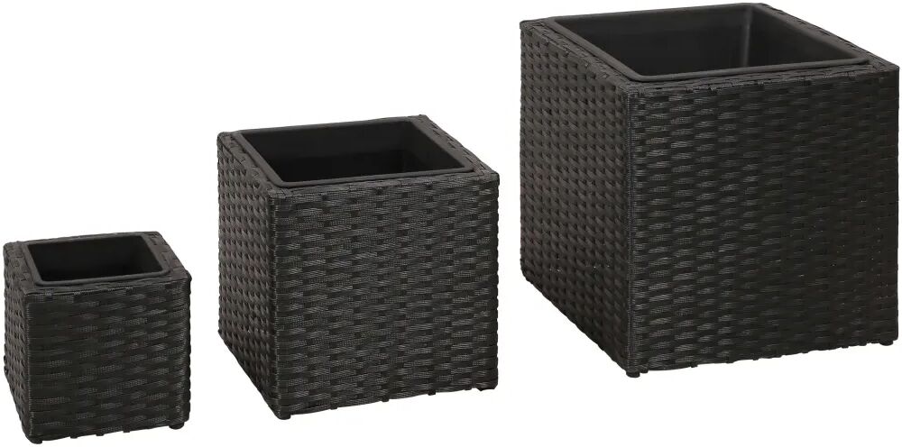 vidaXL Vasos/floreiras de jardim 3 pcs vime PE preto