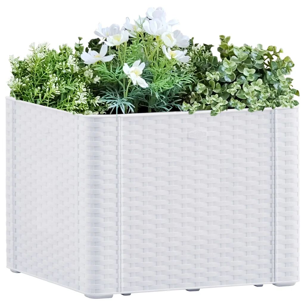 vidaXL Vaso/floreira c/ sistema rega automática 43x43x33 cm branco