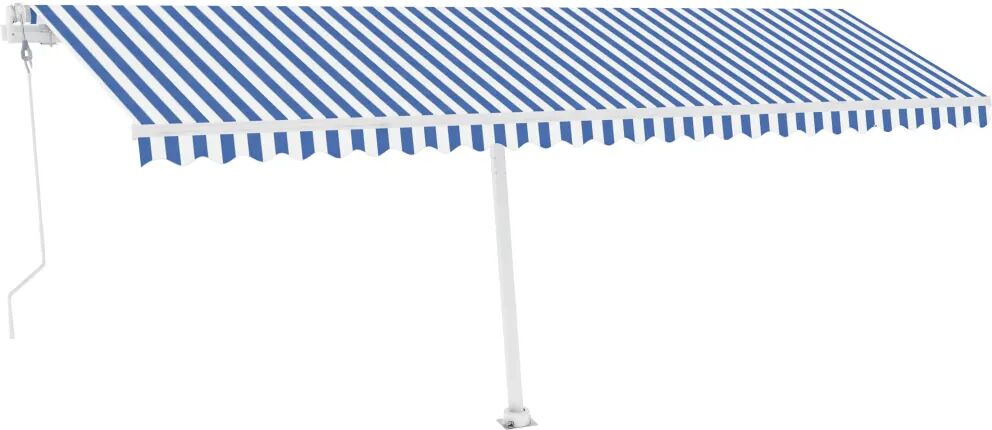 vidaXL Toldo autom. c/ LED e sensor de vento 600x350 cm azul/branco