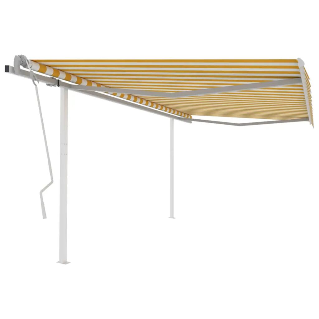 vidaXL Toldo retrátil manual com postes 4,5x3 m amarelo e branco