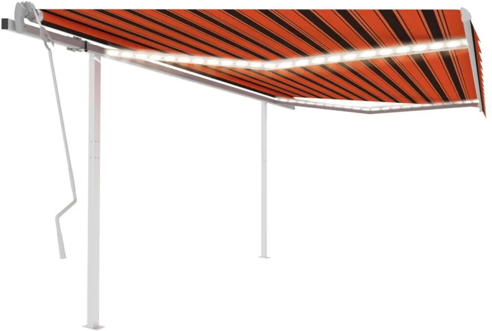 vidaXL Toldo retrátil manual com luzes LED 4,5x3 m laranja e castanho