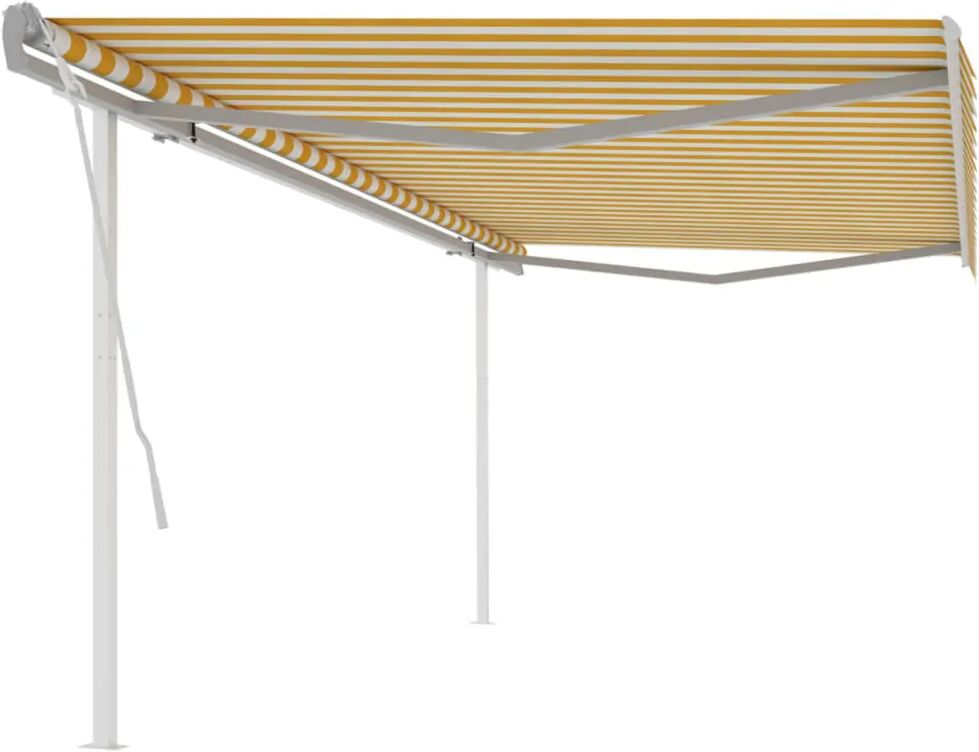 vidaXL Toldo retrátil manual com postes 5x3 m amarelo e branco