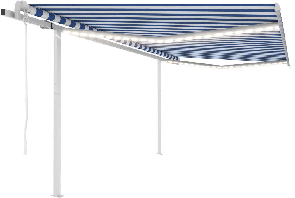 vidaXL Toldo automático LED e sensor de vento 4x3,5 m azul e branco