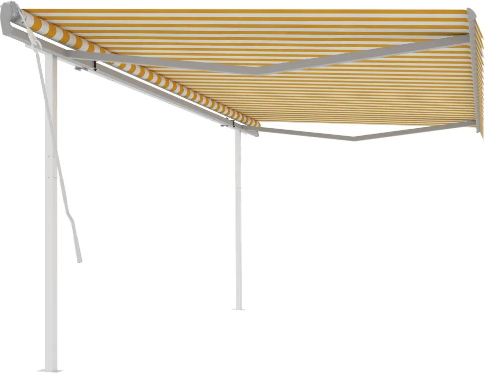 vidaXL Toldo retrátil manual com postes 5x3,5 m amarelo e branco