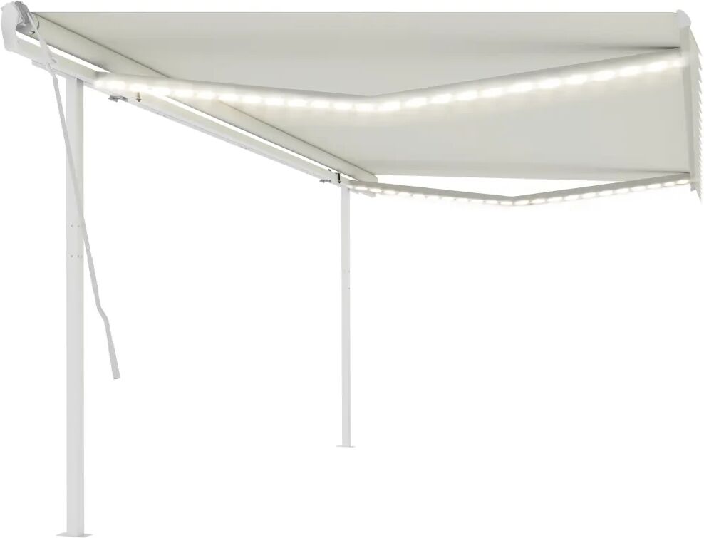 vidaXL Toldo retrátil manual com luzes LED 5x3,5 m cor creme