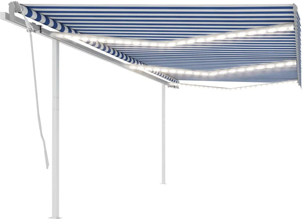 vidaXL Toldo automático c/ LED e sensor de vento 6x3,5 m azul e branco