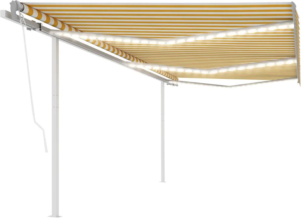 vidaXL Toldo autom. c/ LED e sensor de vento 6x3,5 m amarelo e branco