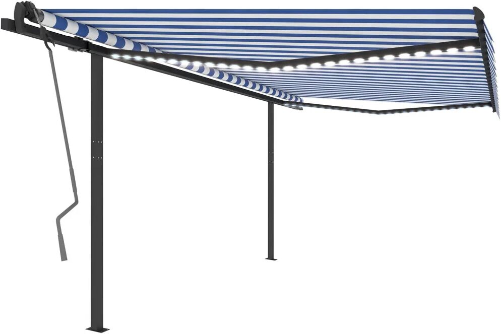 vidaXL Toldo automático c/ LED e sensor de vento 4x3 m azul e branco