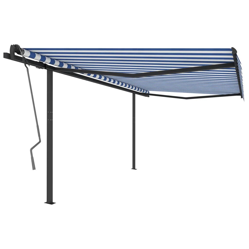 vidaXL Toldo retrátil manual com postes 4,5x3 m azul e branco