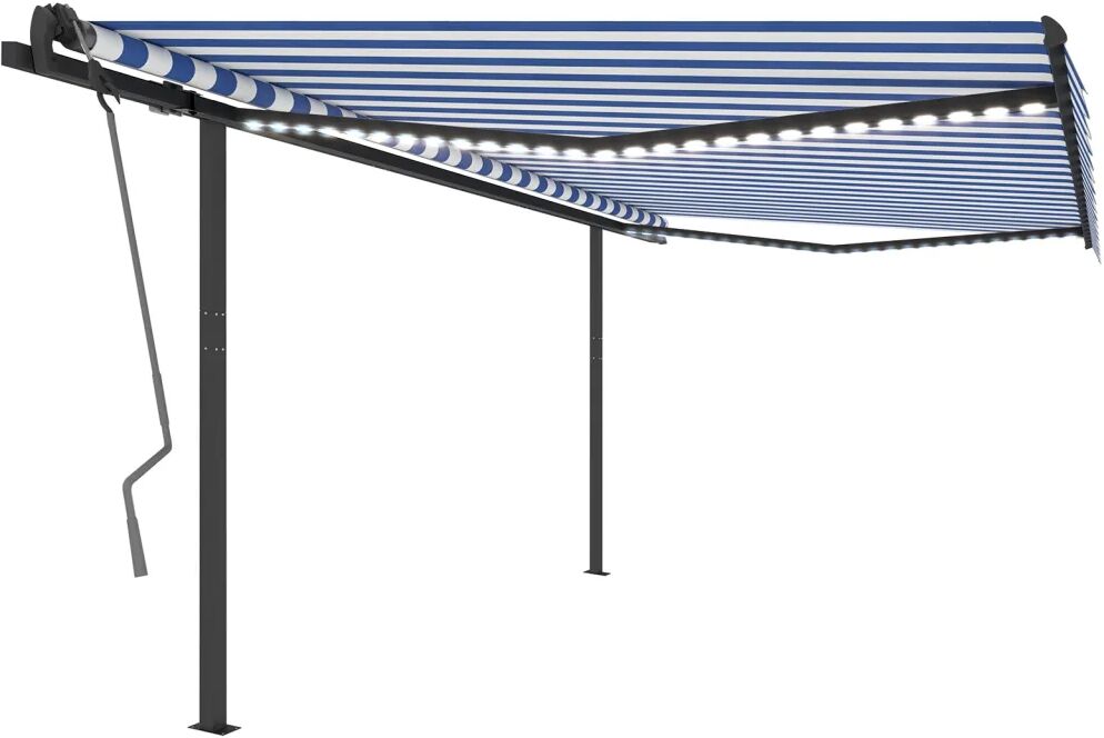 vidaXL Toldo retrátil manual com luzes LED 4,5x3 m azul e branco