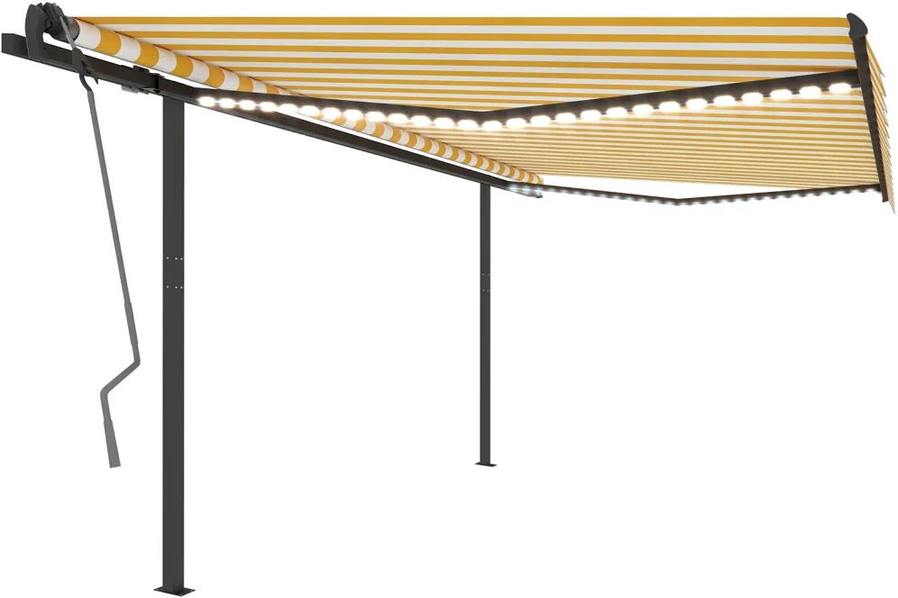 vidaXL Toldo retrátil manual com luzes LED 4,5x3 m amarelo e branco