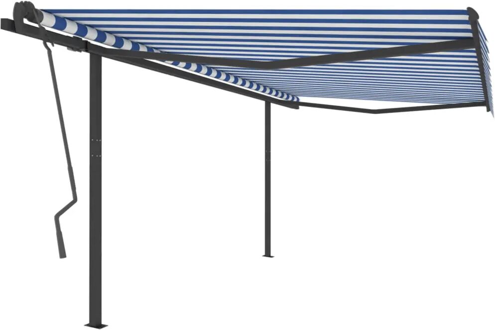 vidaXL Toldo retrátil manual com postes 4x3,5 m azul e branco