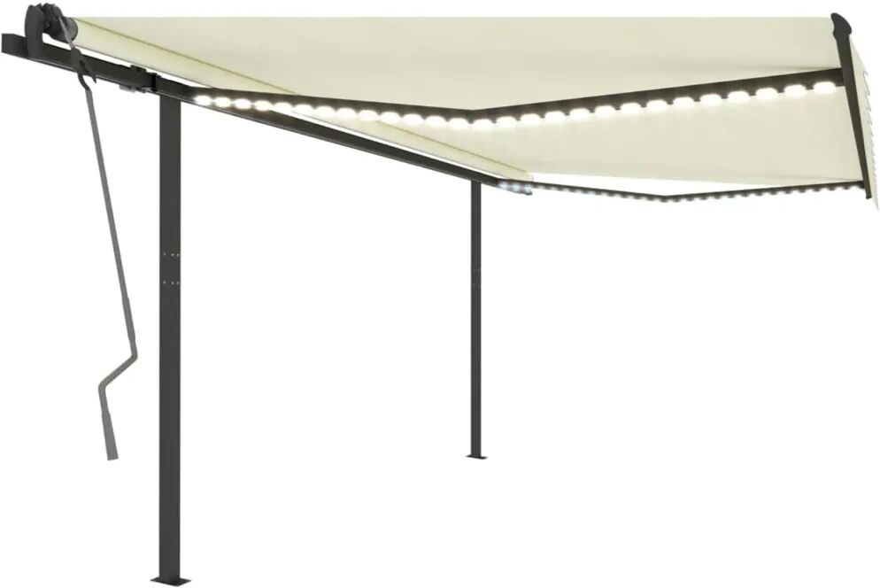 vidaXL Toldo retrátil manual com luzes LED 4x3,5 m cor creme