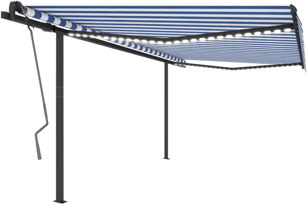 vidaXL Toldo automático LED e sensor de vento 4x3,5 m azul e branco