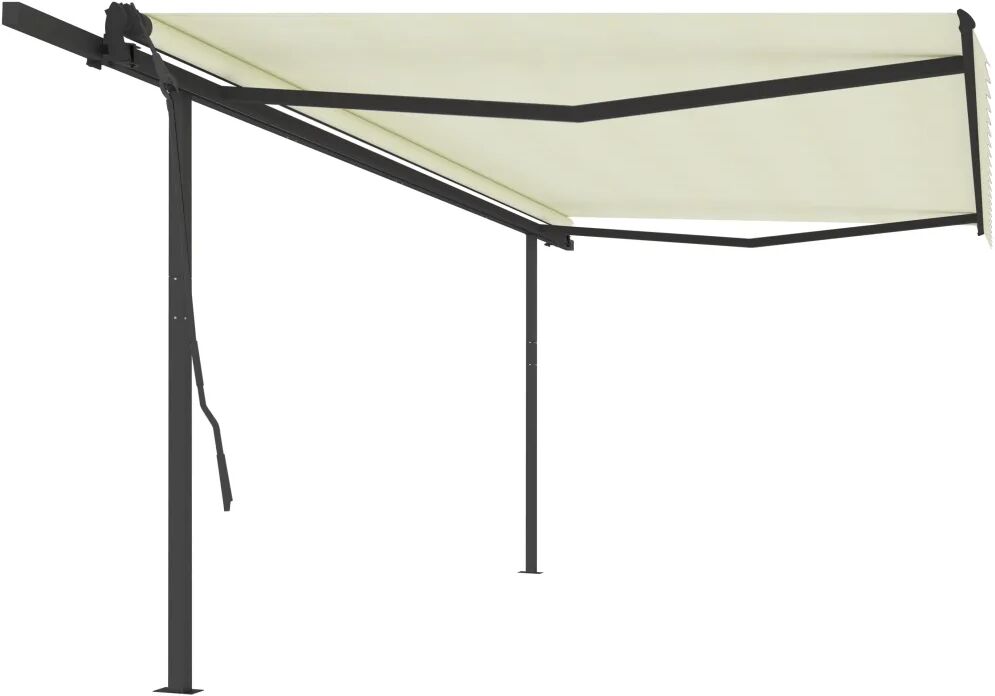 vidaXL Toldo retrátil manual com postes 5x3,5 m cor creme