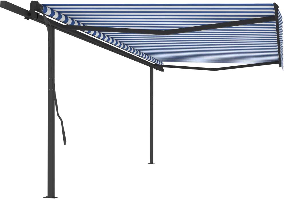 vidaXL Toldo retrátil automático com postes 5x3,5 m azul e branco