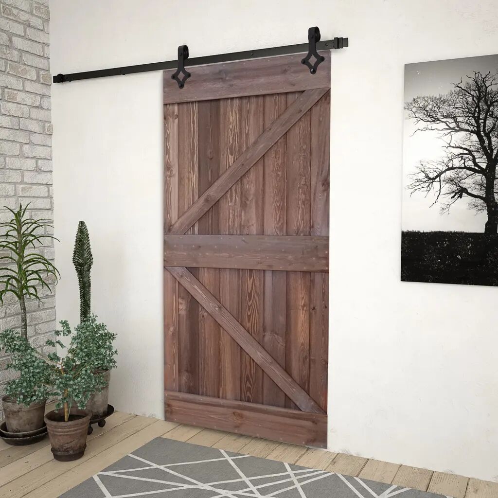 vidaXL Porta de correr com ferragens 80x210 cm pinho castanho-escuro