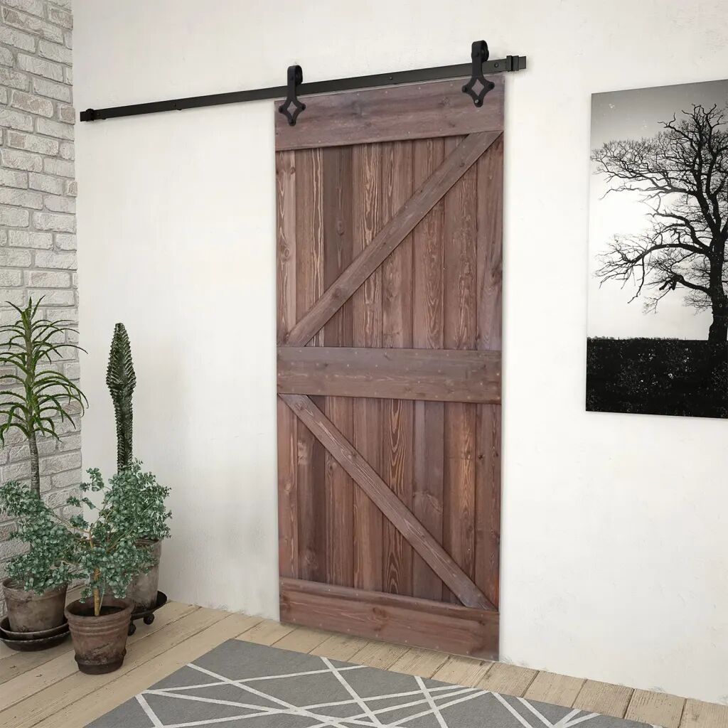 vidaXL Porta de correr com ferragens 90x210 cm pinho castanho-escuro