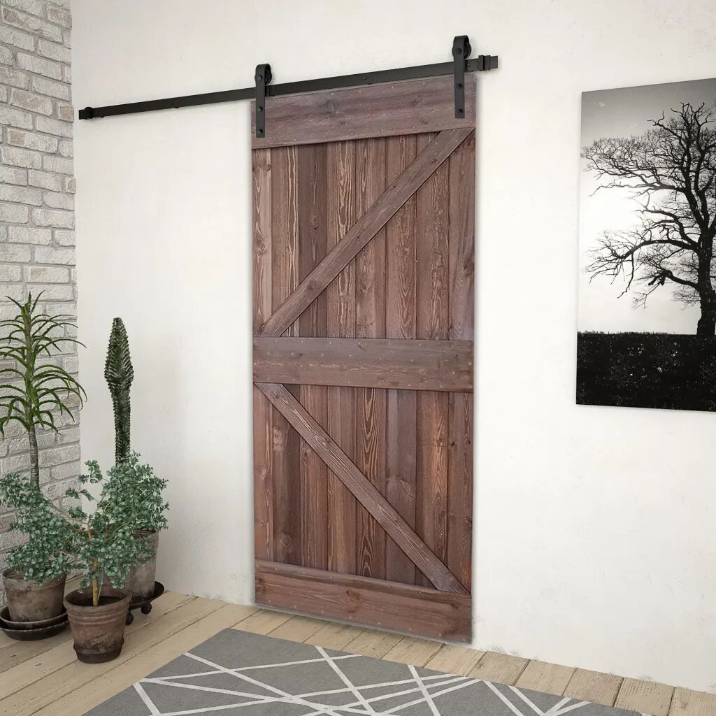 vidaXL Porta de correr com ferragens 100x210 cm pinho castanho-escuro