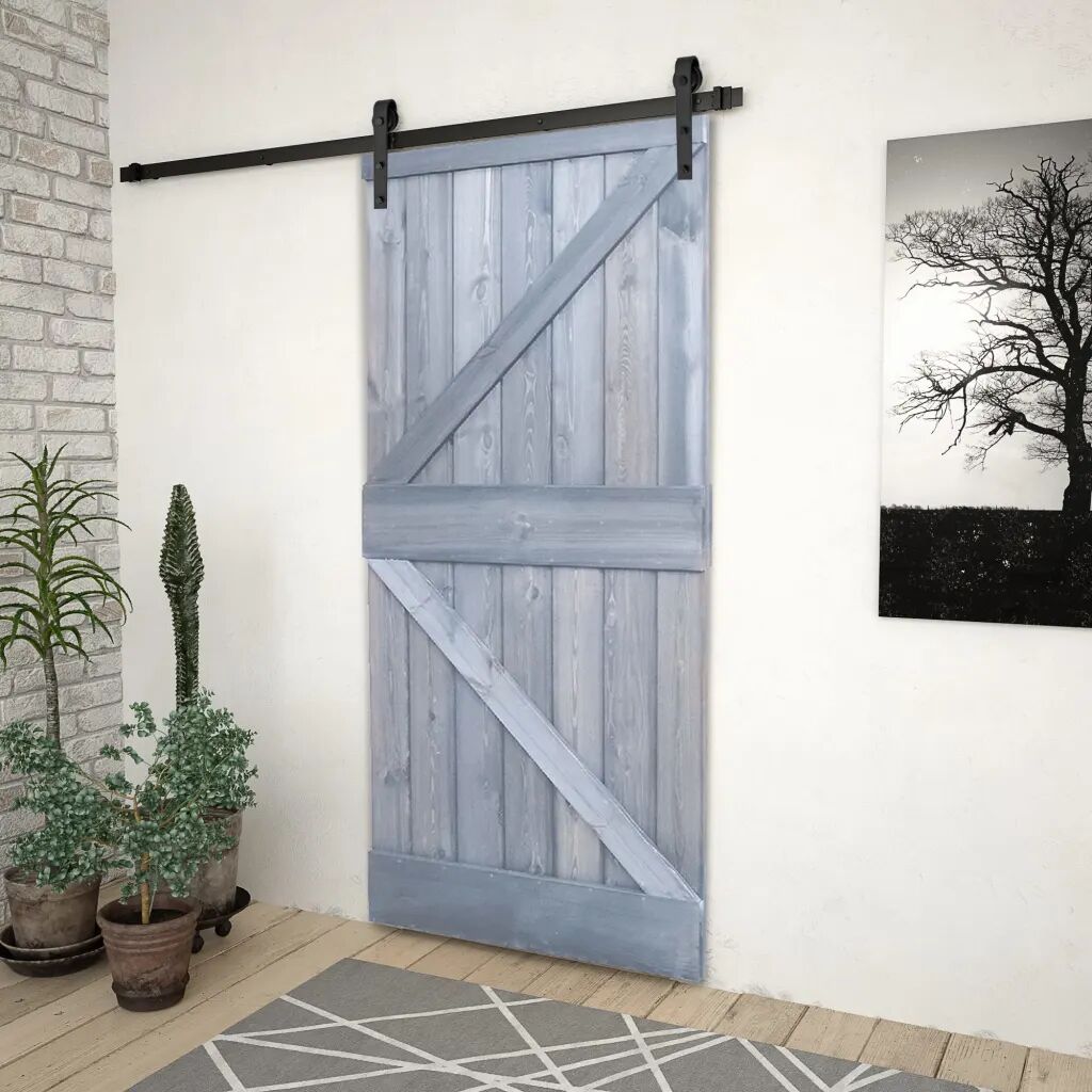 vidaXL Porta de correr com ferragens 90x210 cm pinho maciço cinzento