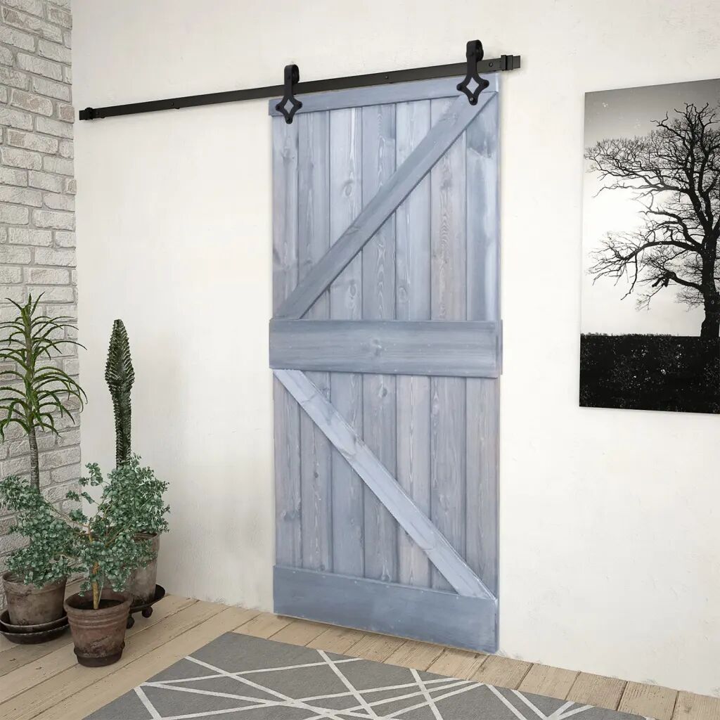 vidaXL Porta de correr com ferragens 100x210 cm pinho maciço cinzento