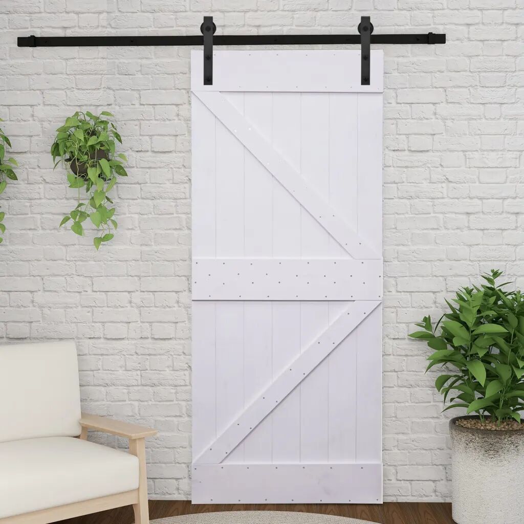 vidaXL Porta de correr com ferragens 80x210 cm pinho maciço branco