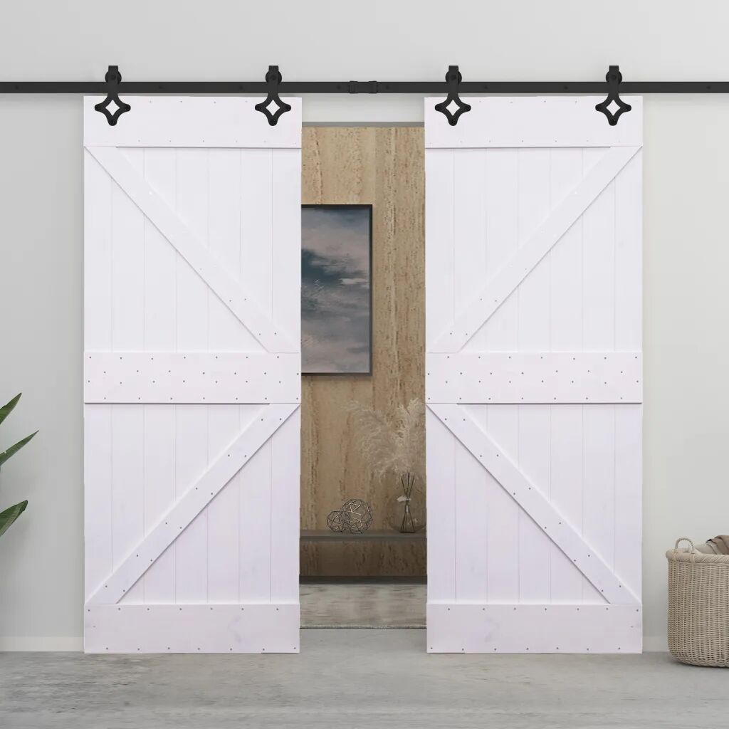 vidaXL Porta de correr com ferragens 80x210 cm pinho maciço branco