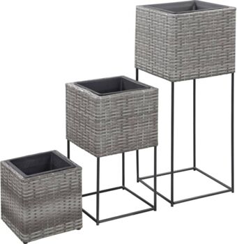 Vidaxl Conjunto 3 Vasos Altos em Vime PE (Cinzento - Vime - 40x40x105 cm)