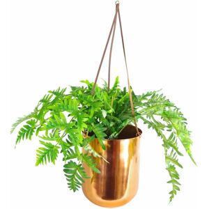 Leaf 60cm Hanging Copper Planter with Artificial Evergreen Fern Plant