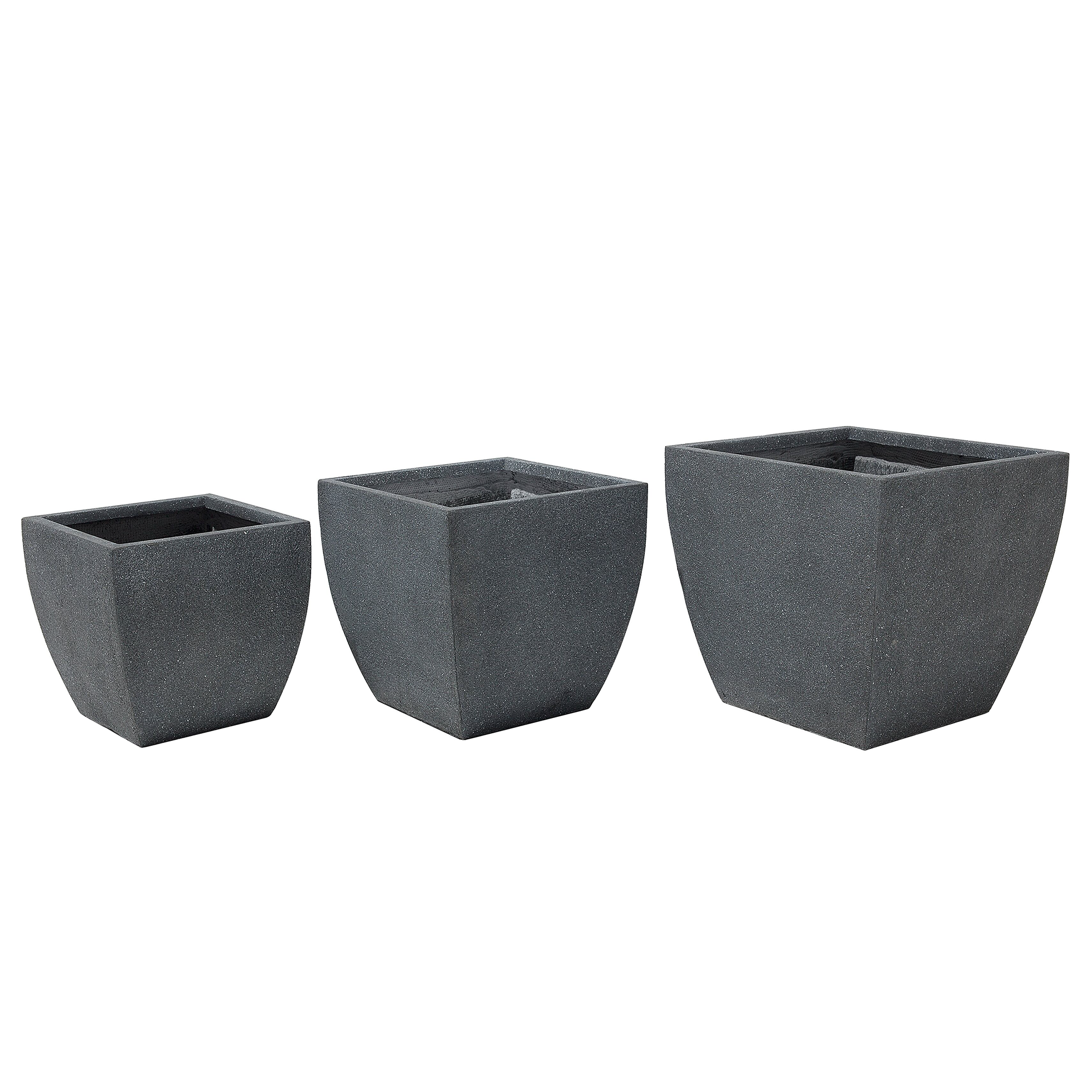 Beliani Set of 3 Plant Pots Grey Fibre Clay Flower Planters Square Indoor Outdoor Garden Accessories