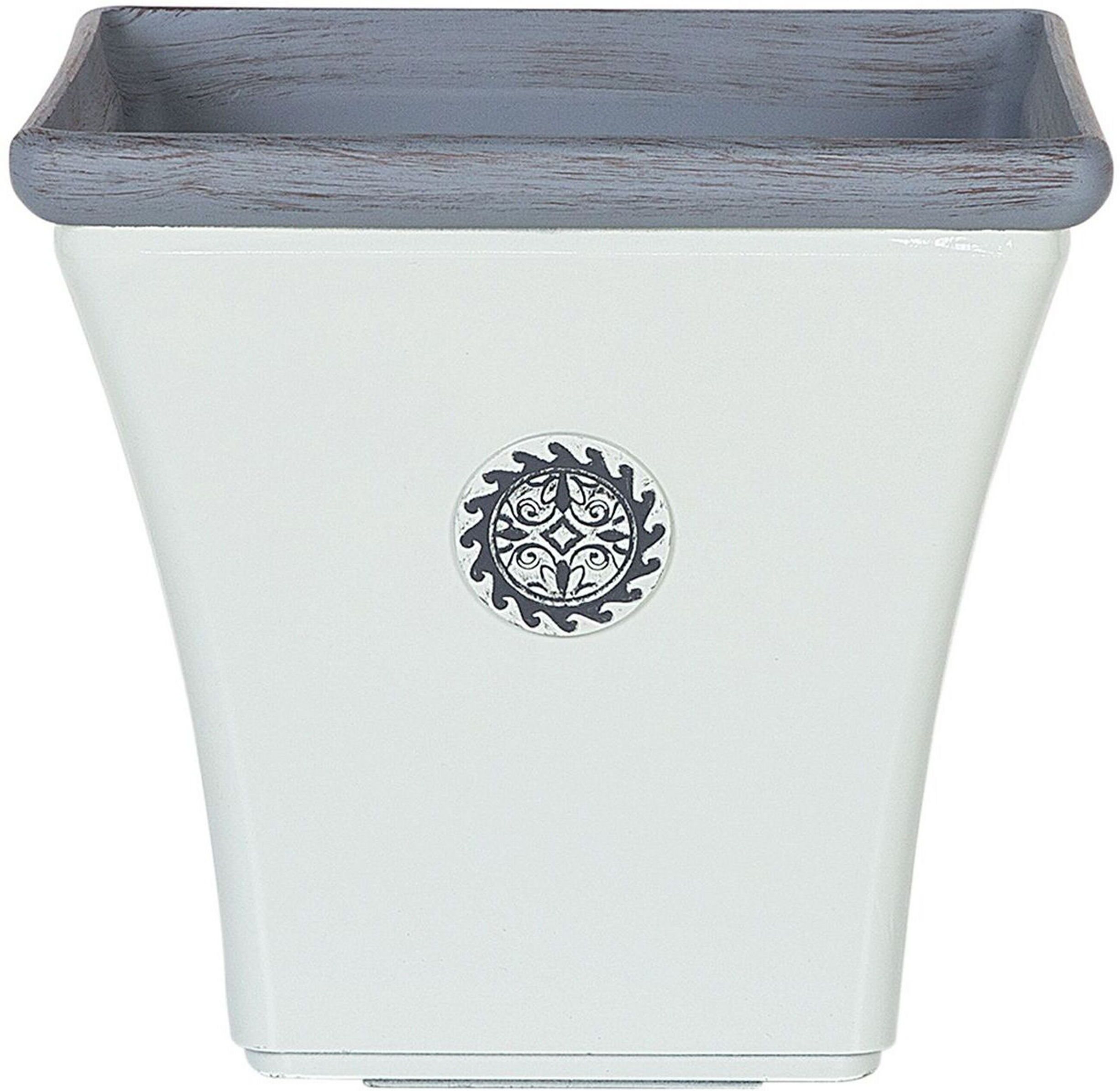 Beliani Plant Pot Planter White Stone Mixture Outdoor Resistances Square 37 x 35 cm All-Weather