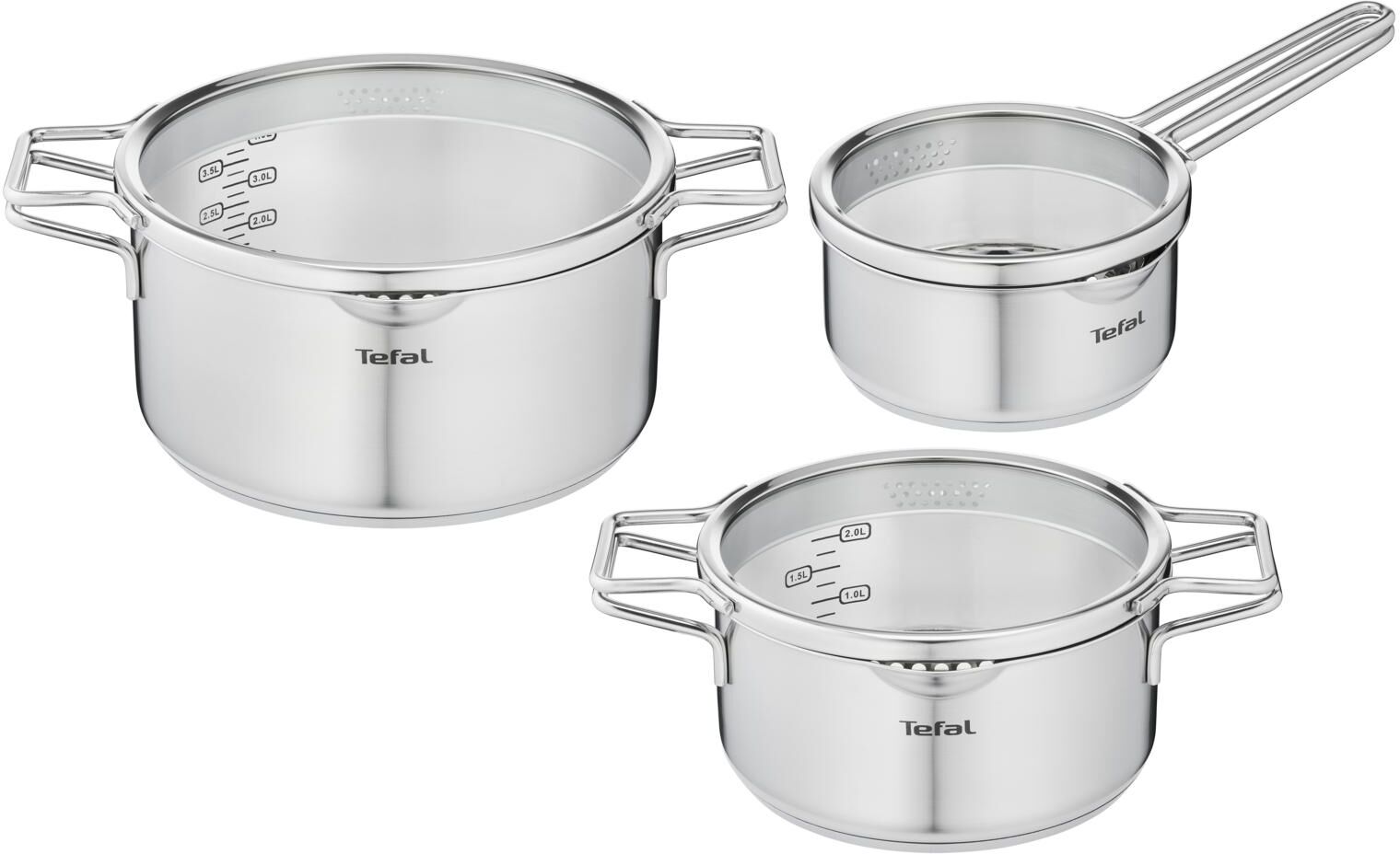 Tefal Kochtopf »Set Nordica 6-teilig 16 cm/20 cm/24 cm«, Edelstahl silberfarben