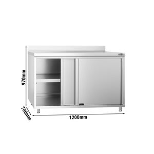 GGM Gastro - Armoire de travail en inox PREMIUM - 1200x700mm - avec porte coulissante & rebord Argent