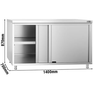 GGM Gastro - Armoire de travail inox PREMIUM - 1400x700mm - avec 3 tiroirs a gauche sans rebord Argent